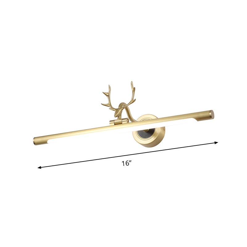 Gold Metal Led Bathroom Vanity Light With Antler Deco