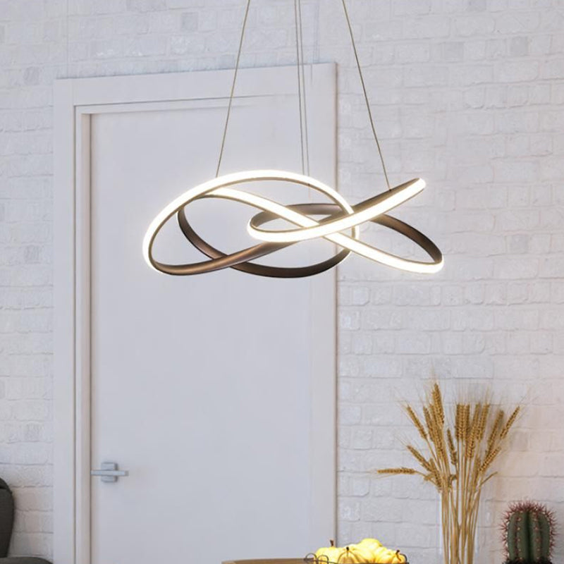 Modern Metallic Led Pendant Chandelier - Twisting Round Kitchen Lamp In Gold/Coffee With Warm/White