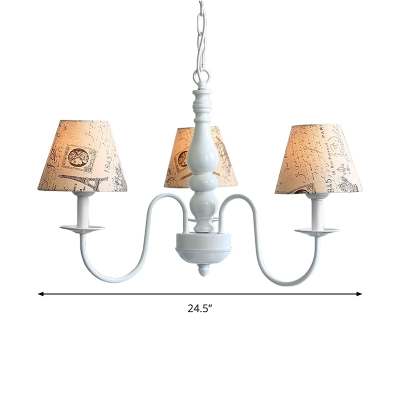 Antique Style 3-Head Beige Fabric Tower Pendant Light - Ideal For Restaurants