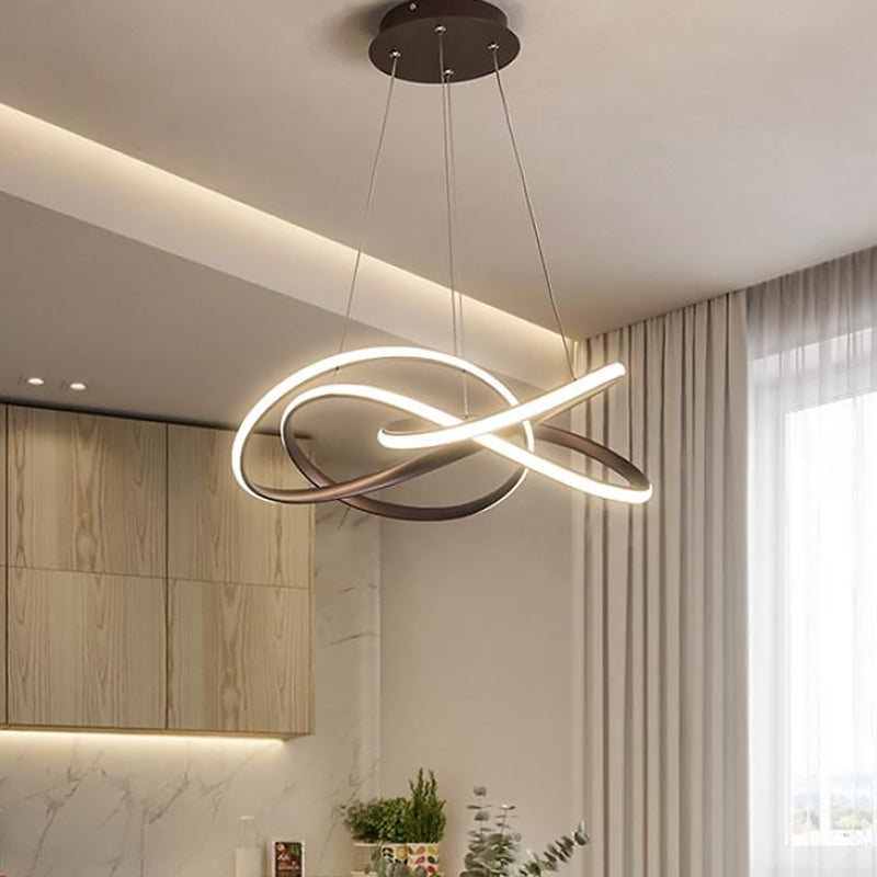 Modern Twisting Round Kitchen Chandelier Lamp in Metallic Gold/Coffee with LED, Warm/White Light