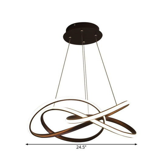 Modern Twisting Round Kitchen Chandelier Lamp in Metallic Gold/Coffee with LED, Warm/White Light