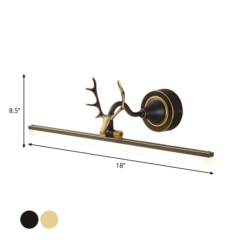 Modern Black/Gold Led Vanity Lamp With Antler Arm And Acrylic Shade For Stylish Wall Lighting