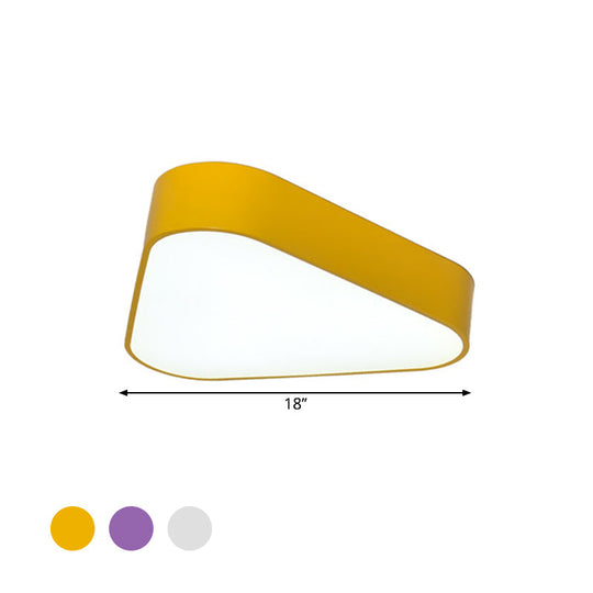 Triangular Fun: Kids Led Acrylic Flush Mount Light In White/Yellow/Purple For Close To Ceiling