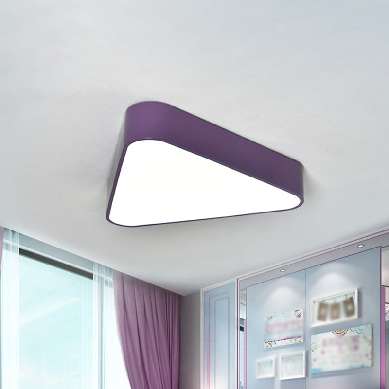 Triangular Fun: Kids LED Acrylic Flush Mount Light in White/Yellow/Purple for Close to Ceiling Lighting