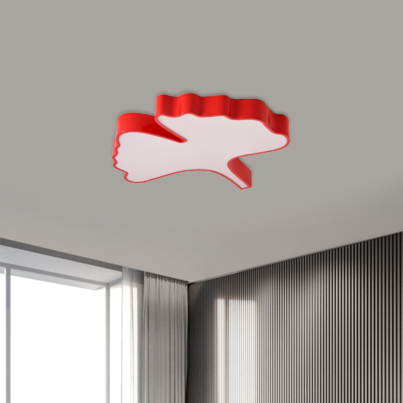 Kids Led Red Cartoon Ginkgo Leaf Flushmount Ceiling Light With Acrylic Lampshade