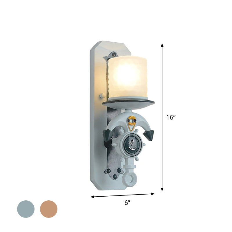 Anchor Arm Wall Lamp For Kids - Resin Mount Light Fixture With Blue/Brown Design And Opal Glass