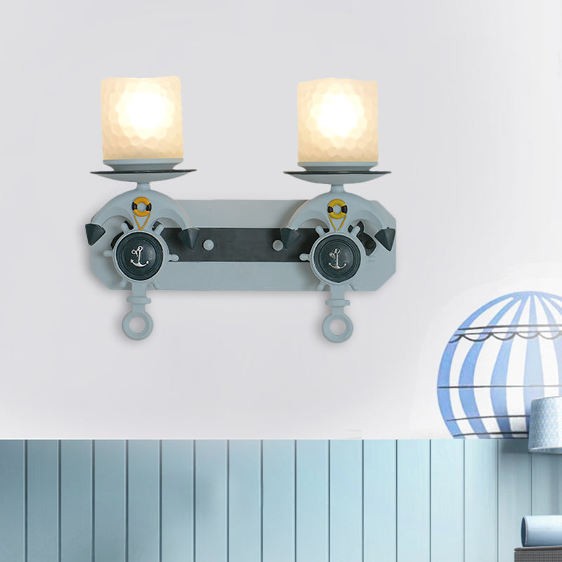 Anchor Arm Wall Lamp For Kids - Resin Mount Light Fixture With Blue/Brown Design And Opal Glass