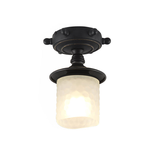 Modern 1-Light Black/Blue Mediterranean Semi Flush Mount Ceiling Light, Opaque Glass, Column/Flared Design, 6"/13" Width