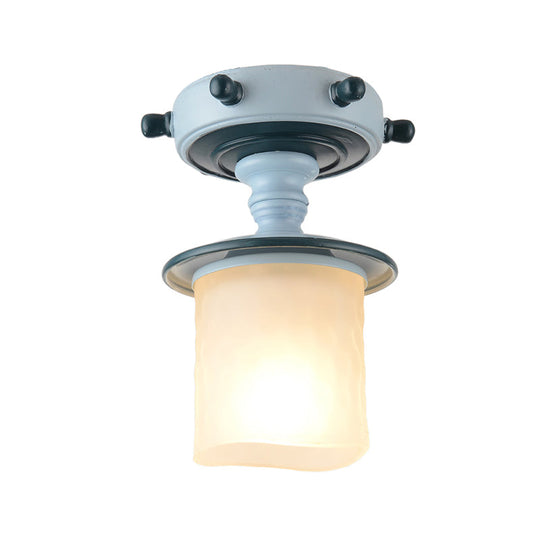 Modern 1-Light Black/Blue Mediterranean Semi Flush Mount Ceiling Light, Opaque Glass, Column/Flared Design, 6"/13" Width