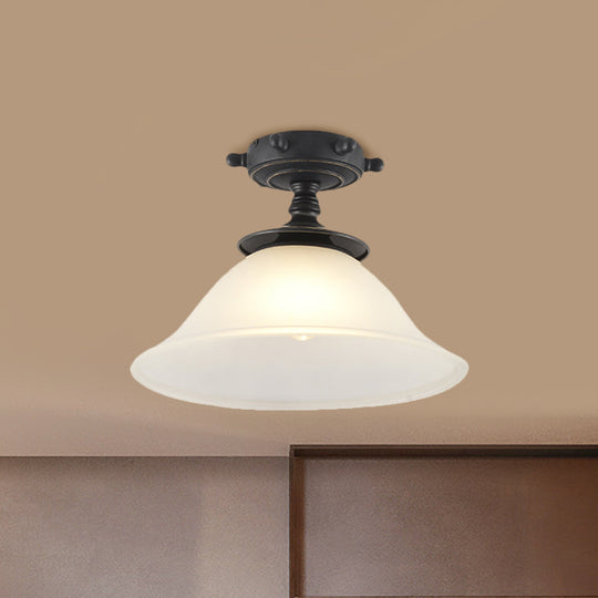 Modern 1-Light Black/Blue Mediterranean Semi Flush Mount Ceiling Light, Opaque Glass, Column/Flared Design, 6"/13" Width