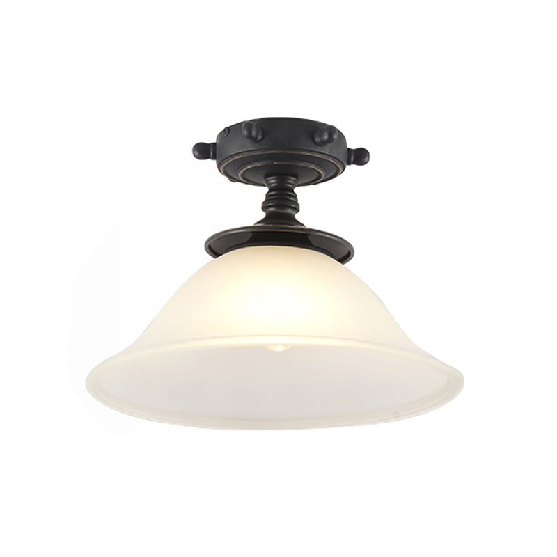 Modern 1-Light Black/Blue Mediterranean Semi Flush Mount Ceiling Light, Opaque Glass, Column/Flared Design, 6"/13" Width