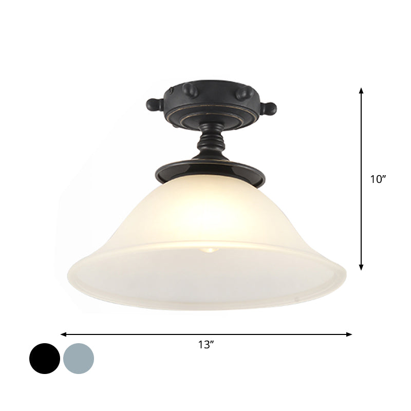 Modern 1-Light Black/Blue Mediterranean Semi Flush Mount Ceiling Light, Opaque Glass, Column/Flared Design, 6"/13" Width