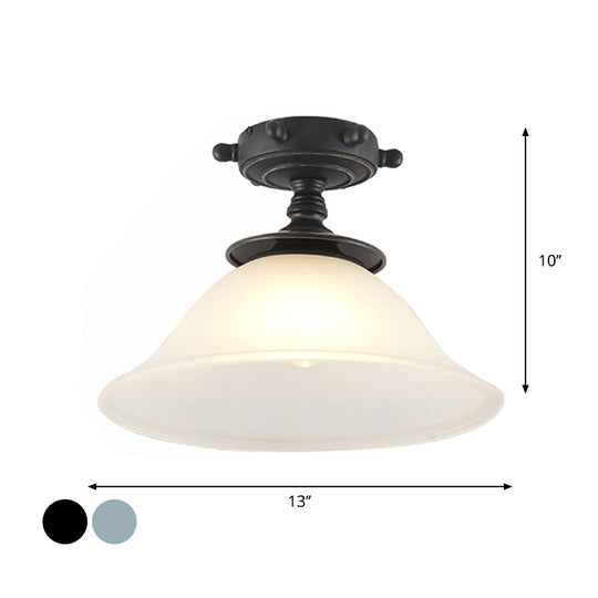 Black/Blue Column Ceiling Flush Light Mediterranean 1-Bulb Semi Mount Opaque Glass 6/13 Wide