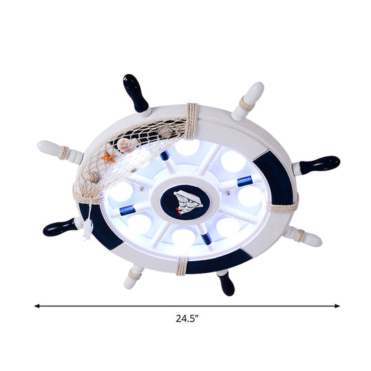 Nautical Flush Mount Led Light With Wood Rudder Deco And Blue Acrylic Circle