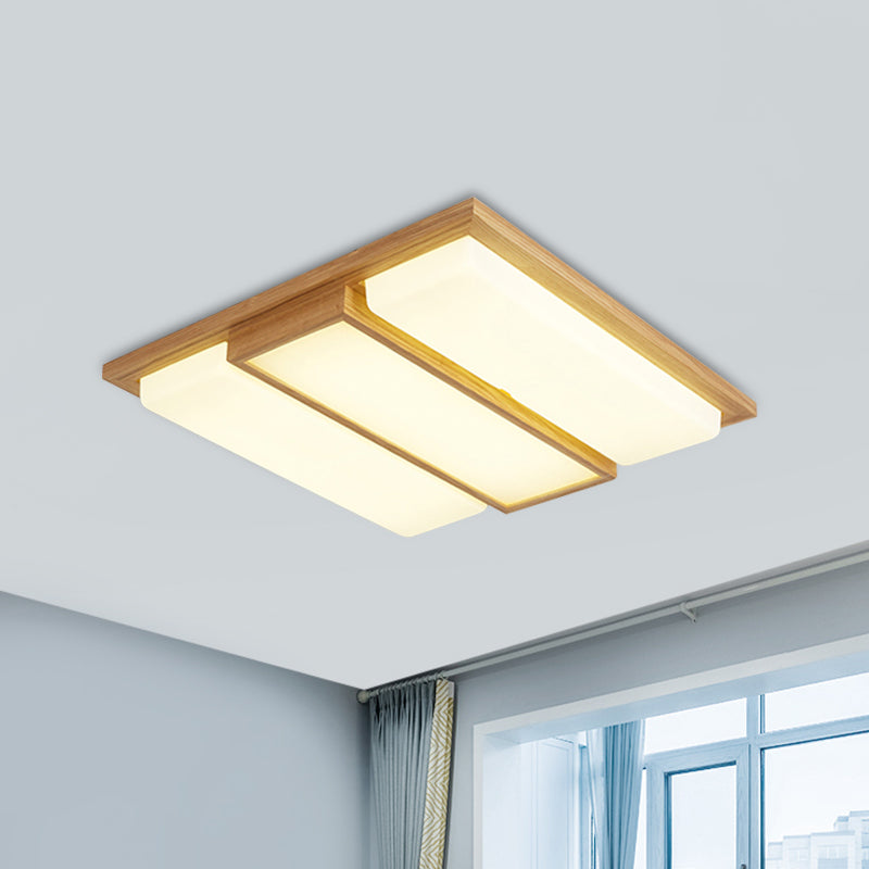 Wood Flush Lamp Simplicity Led Ceiling Mounted Fixture In Warm/White Light - Square/Rectangle