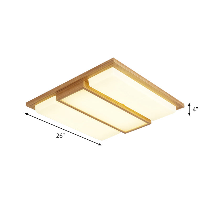 Wood Flush Lamp Simplicity Led Ceiling Mounted Fixture In Warm/White Light - Square/Rectangle