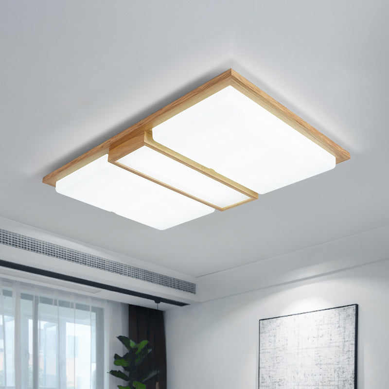 Wood Flush Lamp Simplicity Led Ceiling Mounted Fixture In Warm/White Light - Square/Rectangle