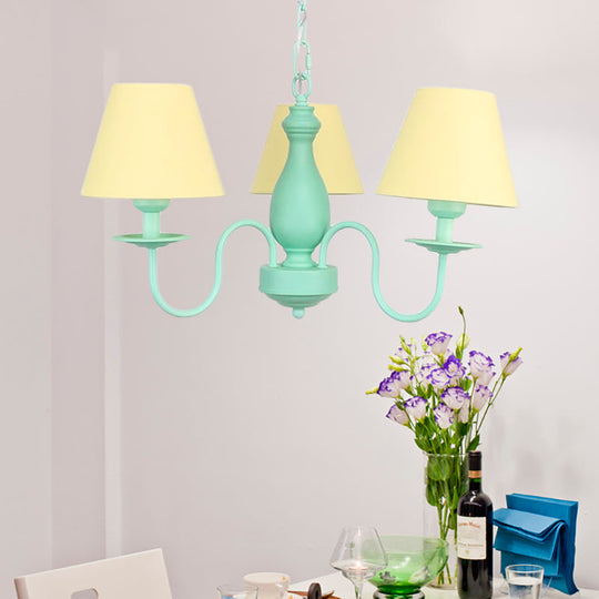 Nordic Stylish Metal Hanging Chandelier With Three Tapered Heads - Ideal For Cafes Yellow