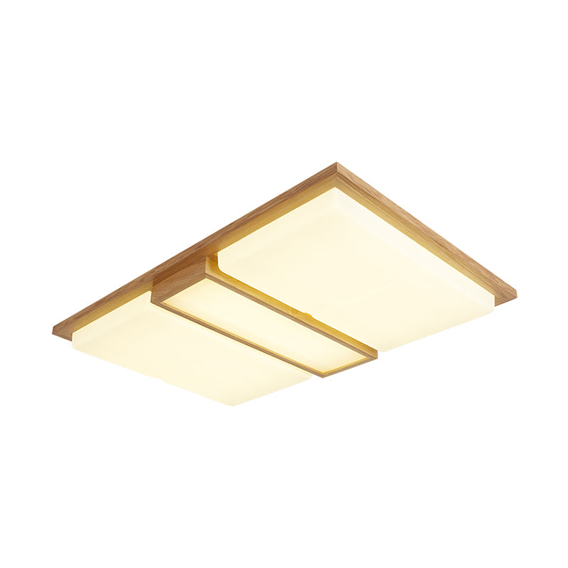 Wood Flush Lamp Simplicity Led Ceiling Mounted Fixture In Warm/White Light - Square/Rectangle