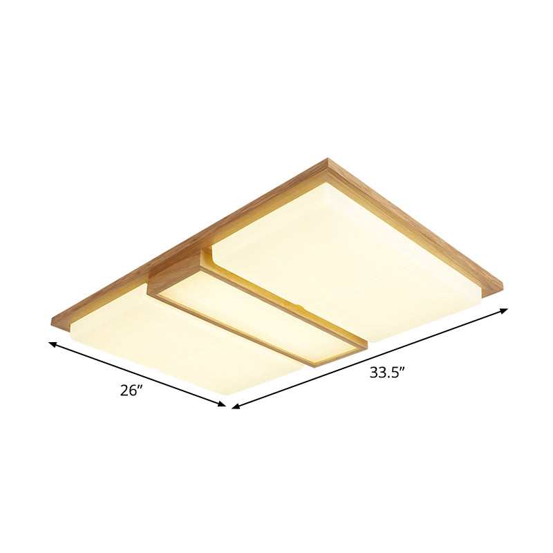 Wood Flush Lamp Simplicity Led Ceiling Mounted Fixture In Warm/White Light - Square/Rectangle