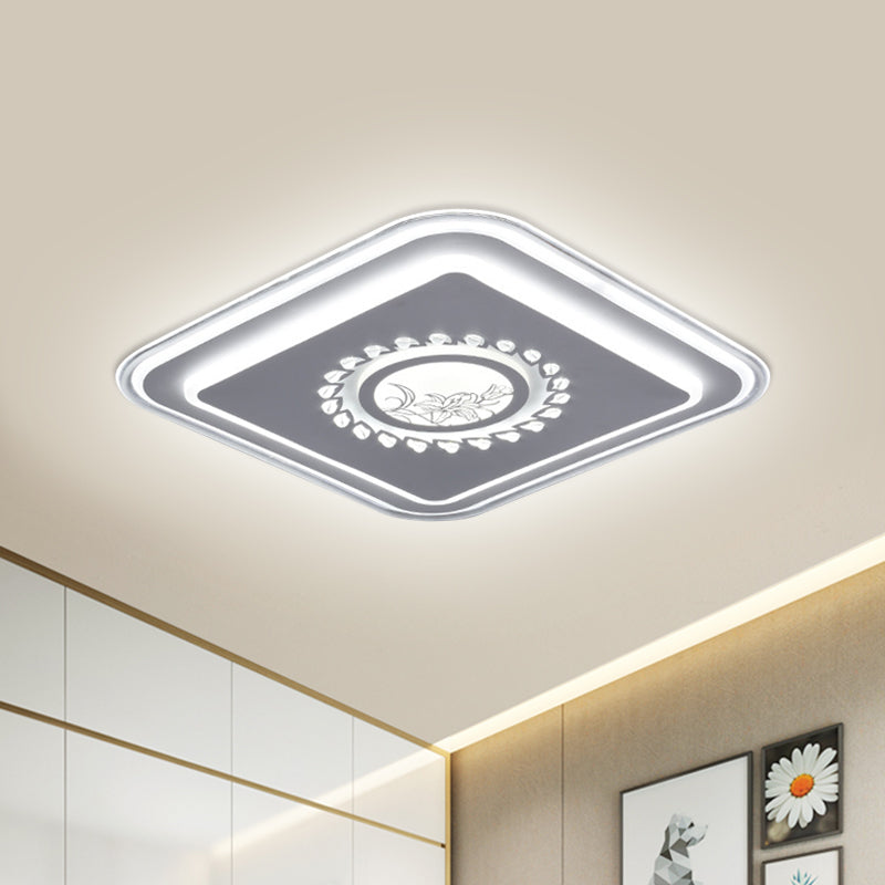 Modern Led Square Acrylic Flush Mount Light Minimalistic White Ceiling Lighting With Floral/Plum