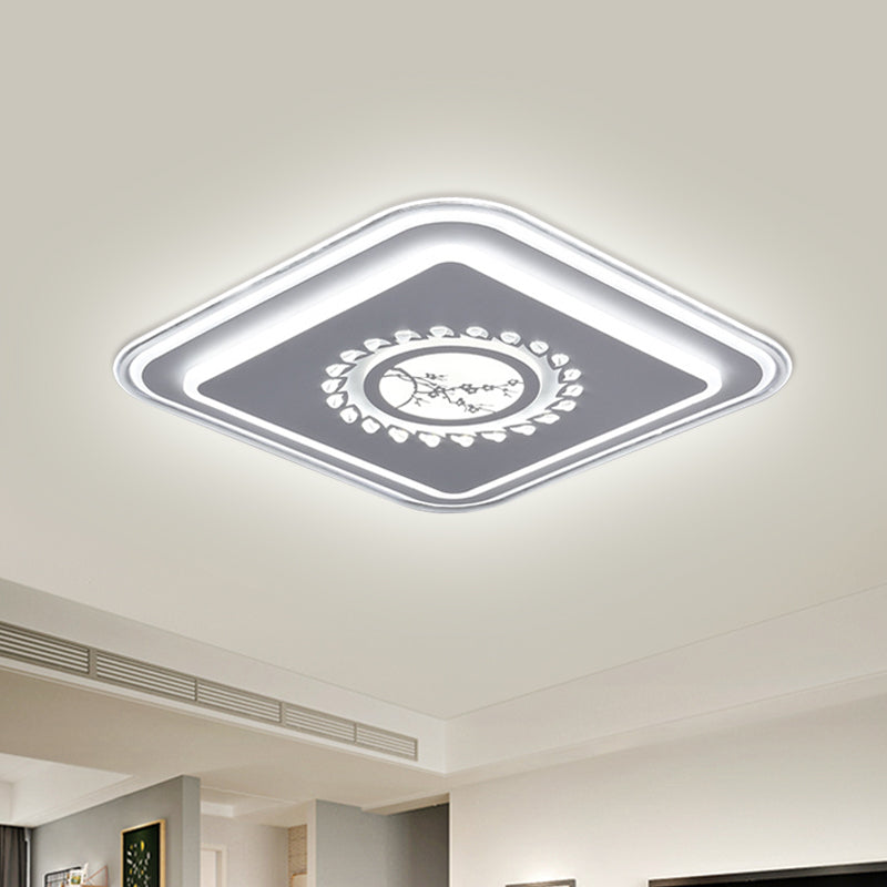 Modern Led Square Acrylic Flush Mount Light Minimalistic White Ceiling Lighting With Floral/Plum