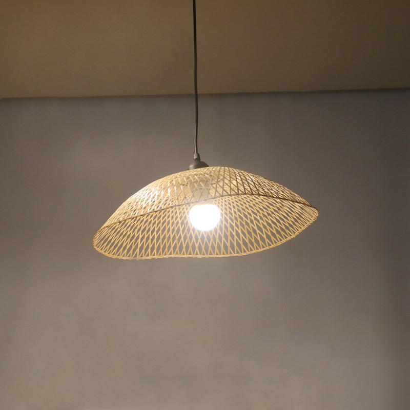 Wavy-Edge Dome Suspension Bamboo Pendant Light - Simple & Wide Beige Ceiling Fixture (14/18/22.5)