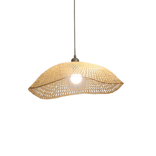 Wavy-Edge Dome Suspension Bamboo Pendant Light - Simple & Wide Beige Ceiling Fixture (14/18/22.5)