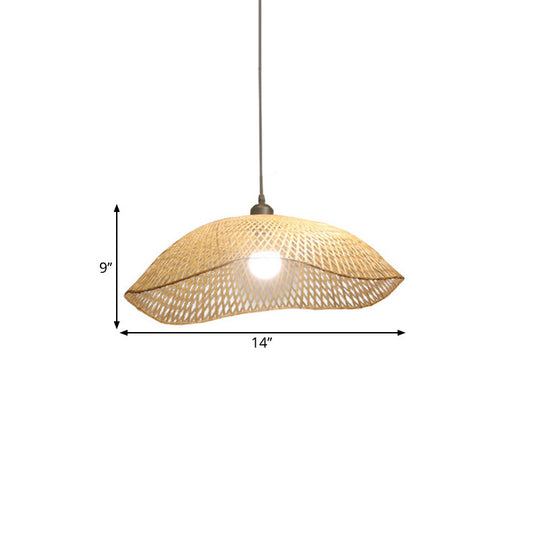 Wavy-Edge Dome Suspension Bamboo Pendant Light - Simple & Wide Beige Ceiling Fixture (14/18/22.5)