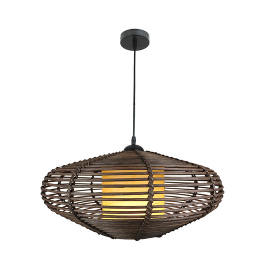 Asia 1-Light Coffee Drop Lamp With Bamboo Cage: Modern Fabric Pendant Lighting