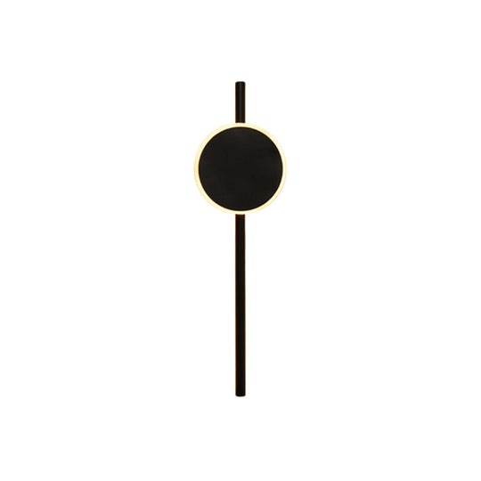 Nordic Led Flush Wall Sconce Black Round & Bar Lighting With Metallic Shade - Warm/White Light