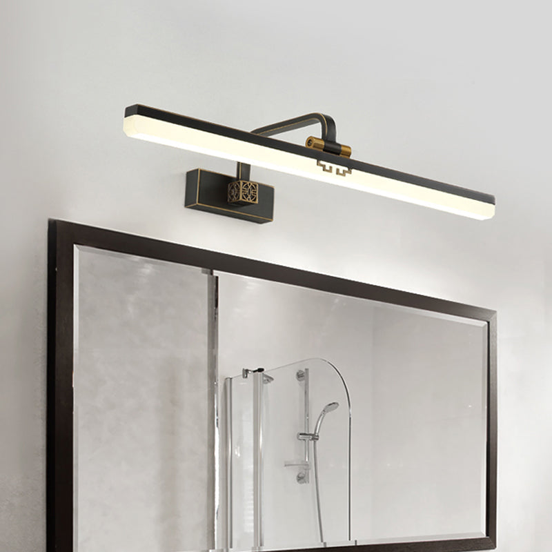 Minimalist Linear Led Wall Vanity Light & Metallic Mirror Cabinet - Black