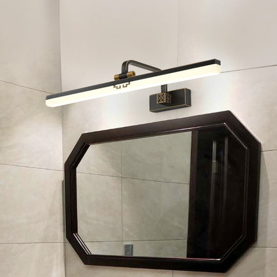 Minimalist Linear Led Wall Vanity Light & Metallic Mirror Cabinet - Black