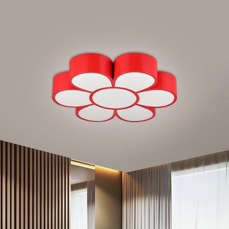 Kids Led Flower Ceiling Light Fixture: Acrylic Flush Mount Lighting In Red/Yellow/Green