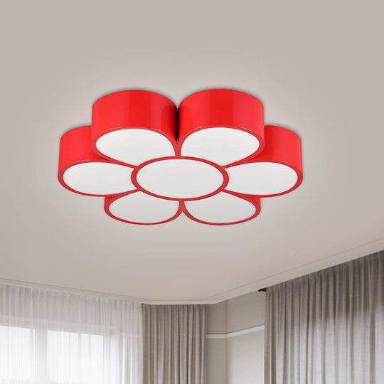 Kids Led Flower Ceiling Light Fixture: Acrylic Flush Mount Lighting In Red/Yellow/Green