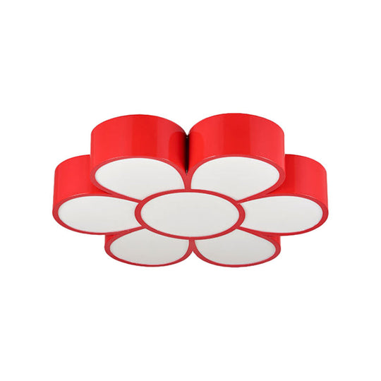 Kids Led Flower Ceiling Light Fixture: Acrylic Flush Mount Lighting In Red/Yellow/Green