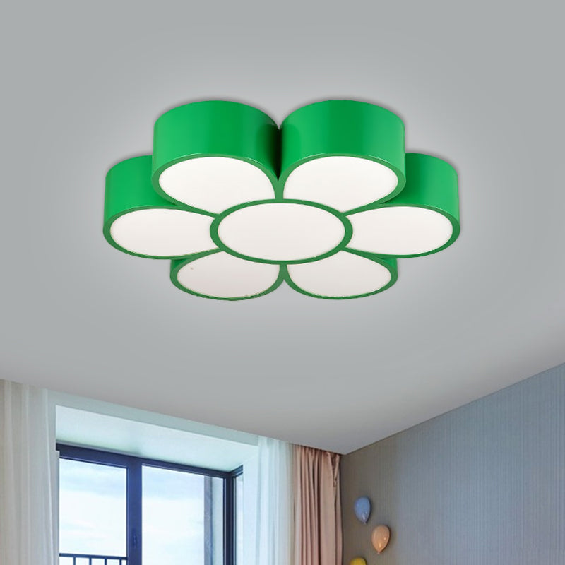 Kids Led Flower Ceiling Light Fixture: Acrylic Flush Mount Lighting In Red/Yellow/Green Green