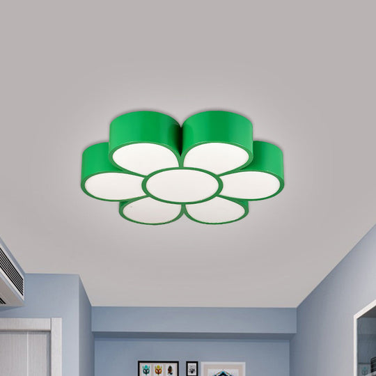 Kids Led Flower Ceiling Light Fixture: Acrylic Flush Mount Lighting In Red/Yellow/Green