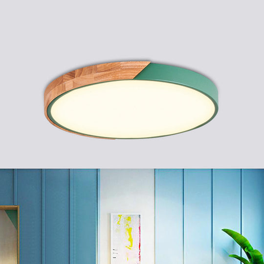 Contemporary Metal Led Flush Light Fixture - Round Pink/Yellow/Green 16/19.5 Wide Green / 16