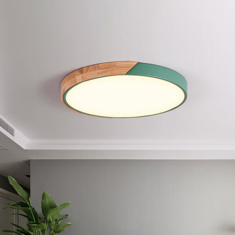 Contemporary Metal Led Flush Light Fixture - Round Pink/Yellow/Green 16/19.5 Wide