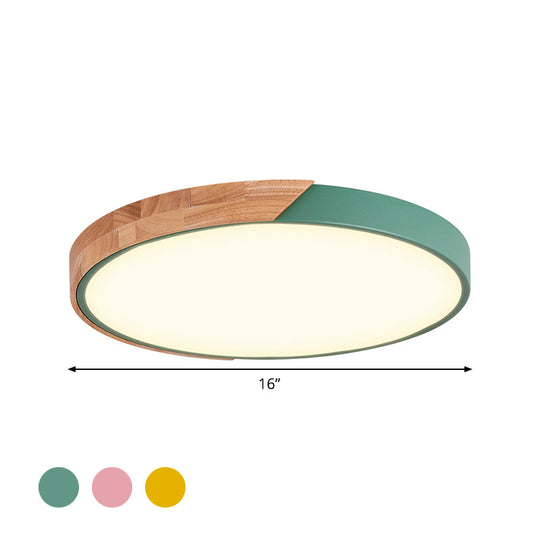 Contemporary Metal Led Flush Light Fixture - Round Pink/Yellow/Green 16/19.5 Wide