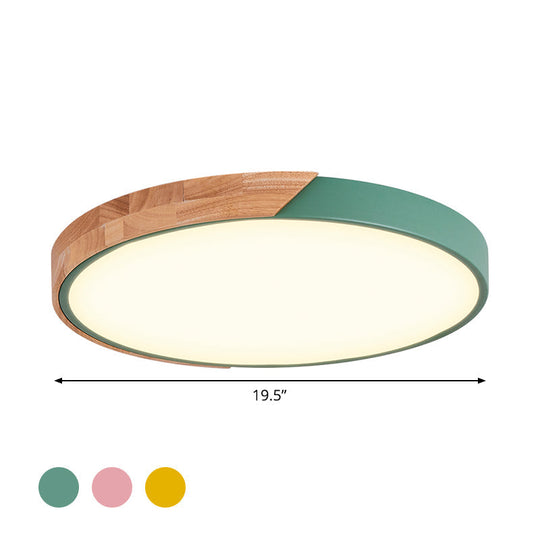 Contemporary Metal Led Flush Light Fixture - Round Pink/Yellow/Green 16/19.5 Wide