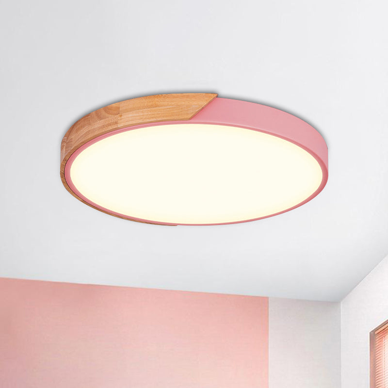 Contemporary Metal Led Flush Light Fixture - Round Pink/Yellow/Green 16/19.5 Wide Pink / 16