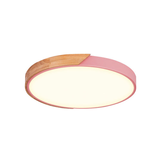 Contemporary Metal Led Flush Light Fixture - Round Pink/Yellow/Green 16/19.5 Wide