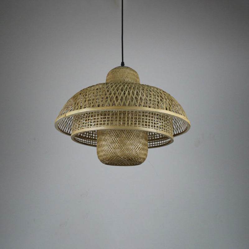 Round Cage Pendant Lamp Fixture Asia Bamboo Suspension Light - 3-Tier Beige