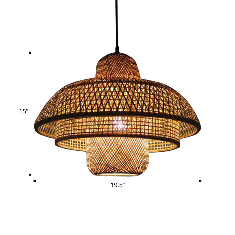 Round Cage Pendant Lamp Fixture Asia Bamboo Suspension Light - 3-Tier Beige