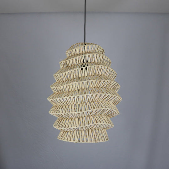 Rustic Bamboo Lantern Pendant Light - Tea Room Hanging Lamp Kit