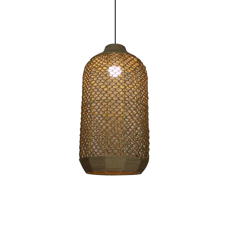 Chinese Style Woven Bamboo Pendant Light Fixture For Dining Room