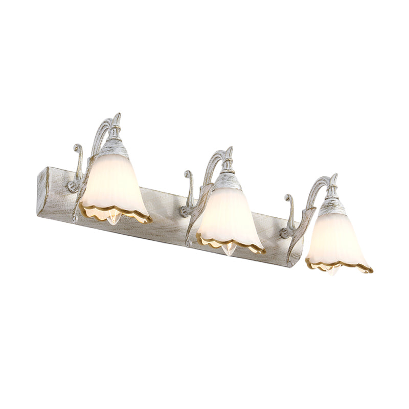 Opal Glass Floral Wall Light In Bronze/White With Curved Arm - 2/3-Light Fixture