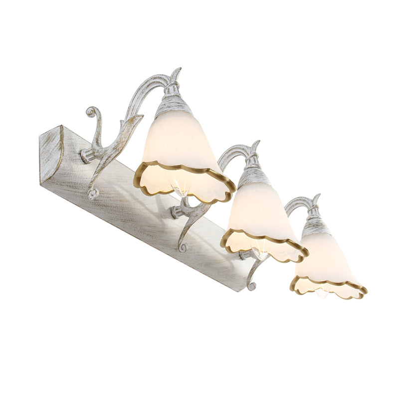 Opal Glass Floral Wall Light In Bronze/White With Curved Arm - 2/3-Light Fixture